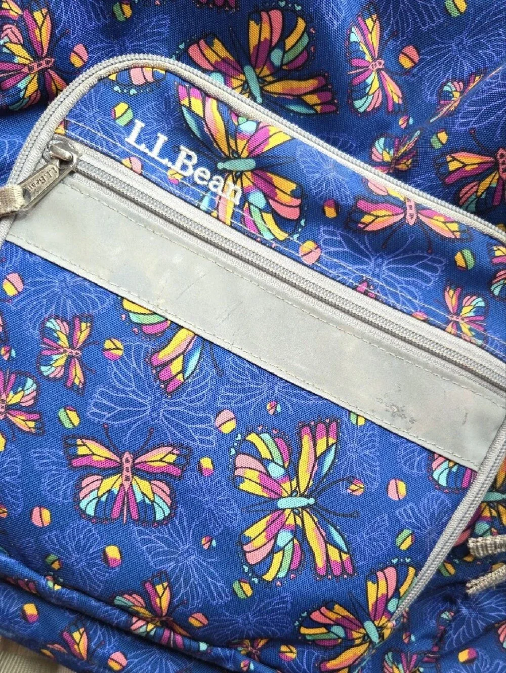 L.L. Bean Kids' Navy Backpack with Multicolored Butterfly Print